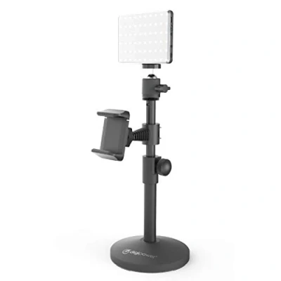 Abbildung von DigiPower Achiever Smartphone Ständer, 60 LEDs, höhenverstellbare Tischhalterung Halterung, (Handyständer aus Metall für Handys bis zu einer Länge von 8,9cm)