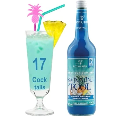 Abbildung von Cocktail Swimming Pool 28% Vol. Bar Premix für 17 fertige Cocktails mit Alkohol Flasche 0,7l allen Zutaten Einfach Ananassaft mixen