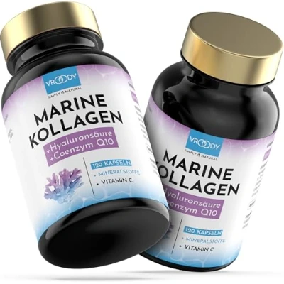 Abbildung von Premium Marine Kollagen Kombo 1000mg + Q10, Hyaluronsäure, Kupfer, Mangan, Vitamine C, Zink &amp; Biotin tragen zur Erhaltung normaler Haut&amp;Haare bei; Made in Austria by VROODY 2er Pack