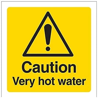Abbildung von vsafety 62017 AF S &quot;Achtung Temperatur Schild&quot; Caution Very Hot Water, selbstklebend, quadratisch, 100 mm x mm, schwarz/gelb