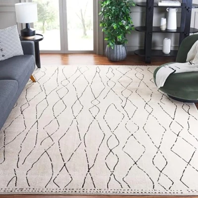 Abbildung von SAFAVIEH Boho Teppich für Wohnzimmer, Esszimmer, Schlafzimmer Melody Collection, Kurzer Flor, Elfenbein und Schwarz, 244 X 305 cm