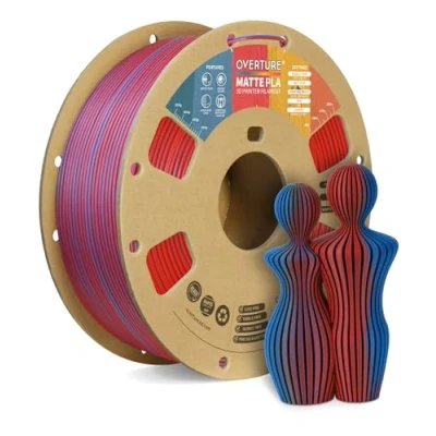 Abbildung von OVERTURE Matte PLA Filamento 1.75mm, Roll 1kg Bobina(2.2lbs), Precisione Dimensionale +/ 0.02 mm, per Stampante 3D (Blau Rot)