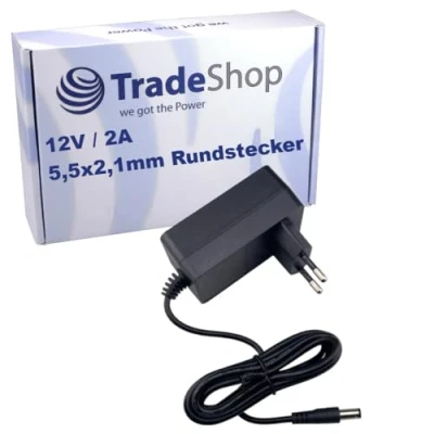 Abbildung von Trade Shop 12V 2A Netzteil/Ladegerät/Ladekabel/Netzgerät kompatibel mit Brother P Touch E500VP E550 E550VP E550WVP H300 H300LI H500 H500VP