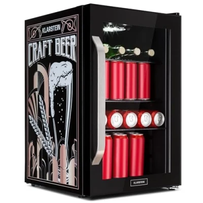 Abbildung von Klarstein Kühlschrank 70L, Kleiner mit Herausnehmbaren Ablagen, Leiser Mini Glastür &amp; LED, Getränkekühlschrank Klein, Outdoor Geeignet, Biersafe für Flaschen, 0 10C