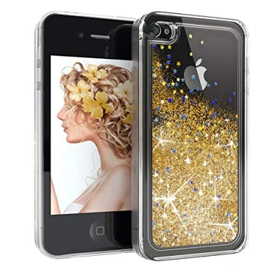 Abbildung von EAZY CASE Hülle kompatibel mit iPhone 4 / 4S Schutzhülle Flüssig Glitzer, Handyhülle, Schutzhülle, Back Cover Glitter Flüssigkeit, TPU/Silikon, Transparent/Durchsichtig, Gold