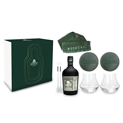 Abbildung von Botucal Geschenkset Reserva Exclusiva Rum 0,70l (40% Vol) mit 2 Tumbler Gläser + 2x Untersetzer Glashalme und einem Golfhandtuch Ron de Venezuela Set [Enthält Sulfite]