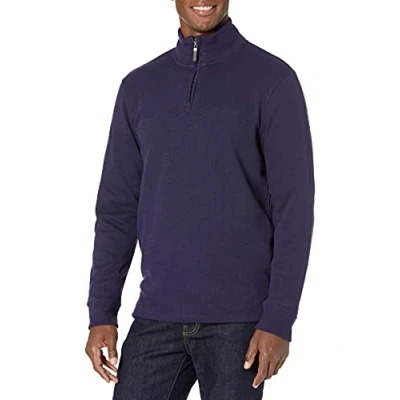 Abbildung von Amazon Essentials Herren Pullover mit Viertelreißverschluss, Französischer Rippstrick, Marineblau, XL