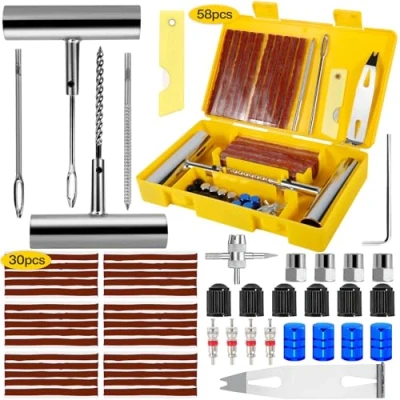 Abbildung von NLMWTI Reifenreparaturset, 58Stück Reifen Reparatur Set, Reparaturset Auto, Autoreifen Flickzeug Pannenset für PKW, Motorrad, LKW, ATV, Traktor usw