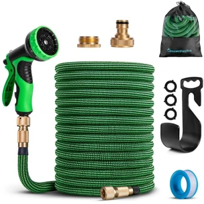 Abbildung von HOMEPROTEK Gartenschlauch Flexibel 30m Bewässerungsschlauch, Flexibler Wasserschlauch, Dehnbarer Flexschlauc mit 1/2 zoll und 3/4 Messingverschraubungen, 3 Fach Latex Balkonschlauch, Garden Hose
