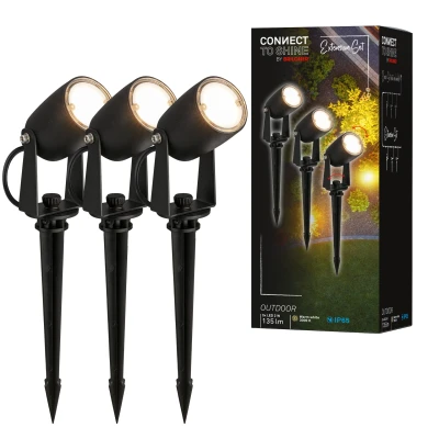 Abbildung von BRILONER Connect to Shine 12V Gartensystem 3er Set LED Strahler mit Erdspieß, Erweiterungsset, IP65, warmweißes Licht, Gartenbeleuchtung, Gartenstrahler, 25x4 cm, Schwarz