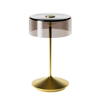 Abbildung von LED Akkutischleuchte Numotion, gold, Glas, IP54, dimmbar
