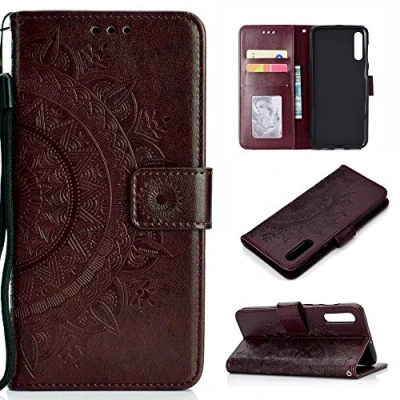Abbildung von CoverKingz Schutzhülle kompatibel mit Samsung Galaxy A50 Handycover Kartenfach Schutztasche Wallet Flip Case klappbar Motiv Mandala Braun