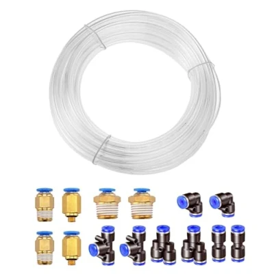 Abbildung von HUAZIZ 10 Meter PU Pneumatikschlauch Pneumatic Polyurethane Schlauch Flexibel Druckluftschlauch Außen 6mm x Innen 4mm transparent, 8 Pneumatikverbinder Air Push Schnellkupplungen (Y/T/L/I förmig