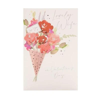 Abbildung von UK Greetings Valentinstagskarte für Ehefrau Blumenstrauß Design