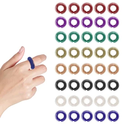 Abbildung von 40 Stücke Finger Massage Ring, 8 Farben Stachelige Sensorische Ringe Anti Stress Acupressur Ringe, Leise Reduzierer und Massager für Jugendliche Erwachsene