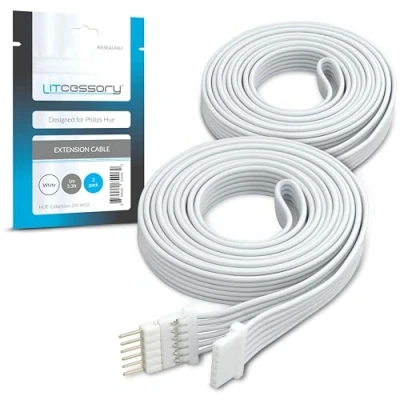 Abbildung von Litcessory Verlängerungskabel für Philips Hue Lightstrip Plus (1m, 2 Stück, Weiß MIKRO 6 POLIG V4)