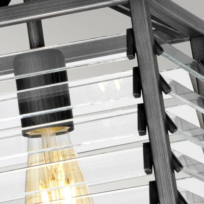 Abbildung von Elstead Lighting Louvre 1P Hängeleuchte E27 40W Stahl, Glas; industrial, lackiert B:25cm Ø25cm dimmbar höhenverstellbar