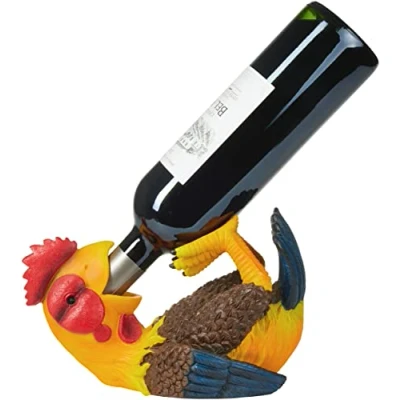 Abbildung von BRUBAKER Weinflaschenhalter Durstiger Hahn, (1 St), Flaschenhalter Trinkende Tiere Flaschenständer lustig Hühner Bauernhof Deko Figur Handbemalt Weinzubehör Witzige Dekoration Wein Geschenk
