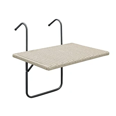Abbildung von gartenmoebel einkauf Balkonhängetisch Hängetisch Roma 60x40cm, Metallgestell + Polyrattan grau, mehrfach verstellbar, optimal für kleine Flächen