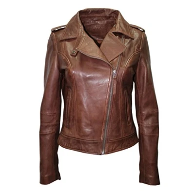 Abbildung von Infinity BRANDO Damen Motorradfahrer 442 beiläufig braun weich Nappa Lederjacke 12