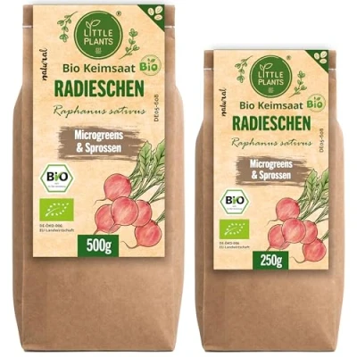 Abbildung von Little Plants Bio Radieschen Sprossen Samen [250g] Radieschensprossen &amp; Microgreens zum Keimen (inkl. Ebook)