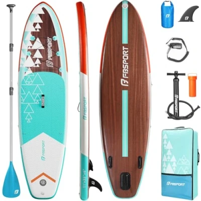 Abbildung von FBSPORT Stand Up Paddling Board 320cm SUP für Erwachsene mit Anti Rutsch Deck, 15cm Extra Dicke Surfboard Aufblasbares, 160kg Tragkraft, Komplettset Paddel Pumpe &amp; Zubehör Yoga Reisen Surfen