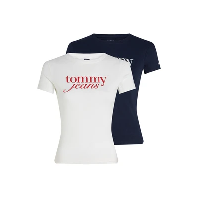 Abbildung von Tommy Jeans Essential LOGO TEE 2 PACK Tshirt print, Damen, Größe: 38, Ecru/dark night navy
