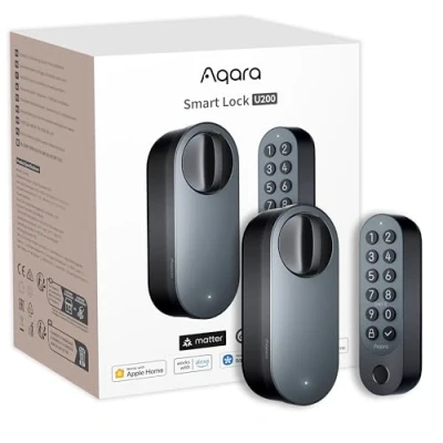 Abbildung von Aqara Smart Lock U200 (mit Fingerabdruck), Matter Over Thread, Smartes Türschloss mit Apple Home Key und Aufladbarem Akku, Unterstützt Home, Google Alexa SmartThings, Schwarz
