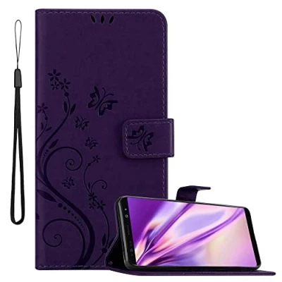 Abbildung von Cadorabo Hülle kompatibel mit Samsung Galaxy Note 8 Blumen Design aus Kunst Leder Flip Klappbare Stoßfeste Magnetische [Standfunktion] [Kartenfächern] Cover für Tasche in Lila