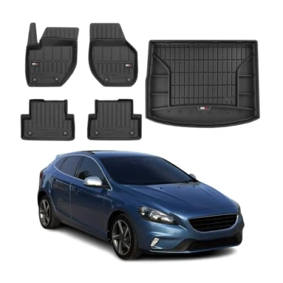Abbildung von OMAC Fußmatten &amp; Kofferraumwanne Set kompatibel mit Volvo V40 2012 2019 Gummi Schwarz 5X