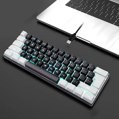Abbildung von 60% Kabelgebundene Gaming Tastatur, Kompakte Tastatur mit RGB Hintergrundbeleuchtung, Ergonomische, Mechanische 61 Tasten für PC Gamer, Schreibkraft, Büro,