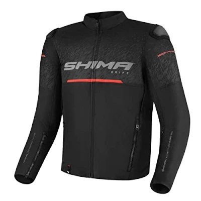 Abbildung von SHIMA DRIFT Motorrad Jacke Herren mit Protektoren AIRFORCE Rückenprotektor Motorradjacke Sommer Schulter Protektor Ellbogen Textiljacke Schutzjacken Protektorenjacke Stadt (Männer, Schwarz, 4XL)