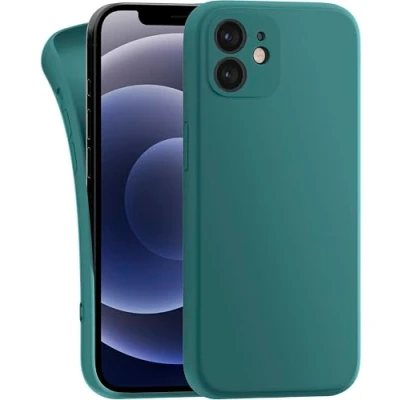 Abbildung von MyGadget Hülle Kompatibel mit iPhone 12 robuste Silikon Schutzhülle TPU Case Slim Silikonhülle Back Cover Kratzfest Handyhülle Matt Olivgrün