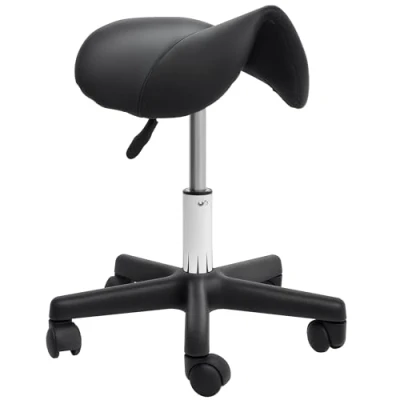 Abbildung von HOMCOM Rollhocker Höhenverstellbarer Drehhocker Arbeitshocker mit Rädern Drehbarer Salonstuhl Sitzhocker Salon Hocker Kunstleder Schwarz 35 x 38 43 55H cm