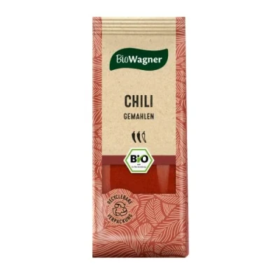 Abbildung von BioWagner Bio Chilis gemahlen pikante Note für Fleisch und Gemüse naturbelassene Zutaten recyclebare Verpackung 40 g