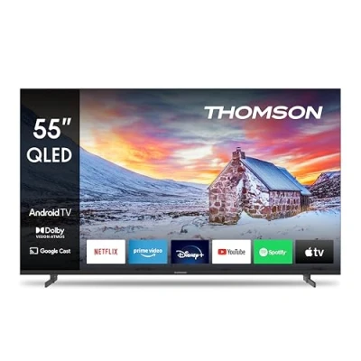 Abbildung von Thomson 55 Zoll (139 cm) QLED Fernseher Smart Android TV (WLAN, HDR, Triple Tuner DVB C/S2/T2, Sprachsteuerung) 55QA2S13 2023