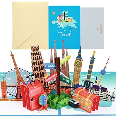 Abbildung von Joyoldelf Pop Up Reisegutschein, Reisegutscheinkarte, 3D Gutscheinkarte für Urlaub, Gutschein Flugticket, Geldgeschenk Urlaubsgeld,Geschenkkarte Reisen, Urlaubsgutschein