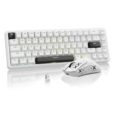 Abbildung von ATTACK SHARK Gaming Tastatur &amp; Maus Set, X65 HE Kabelgebundene Magnettastatur und R1 Kabellose 59g Superleichte (8000Hz, RT 0,01mm, RGB, 65h Akku) Weiß