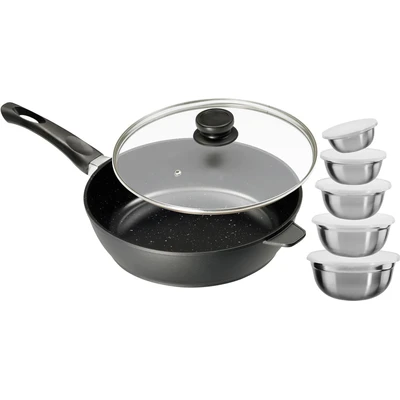 Abbildung von KING Bratpfanne, Aluminiumguss, (Set, 12 tlg., 1 Pfanne mit Glasdeckel, 5 Schüsseln inkl. Deckel), Ø 28 cm, Induktion, Keramikbeschichtung