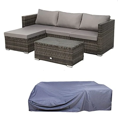 Abbildung von SVITA Queens Polyrattan Lounge Eck Sofa Gartenmöbel Sitzecke Haube Set Braun
