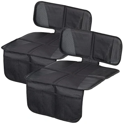 Abbildung von Lescars Sitzschoner: 2er Set Kindersitz Unterlage Basic, 3 Netztaschen, Isofix geeignet (Sitzschutz Kindersitz, Autositzschoner, Organizer)