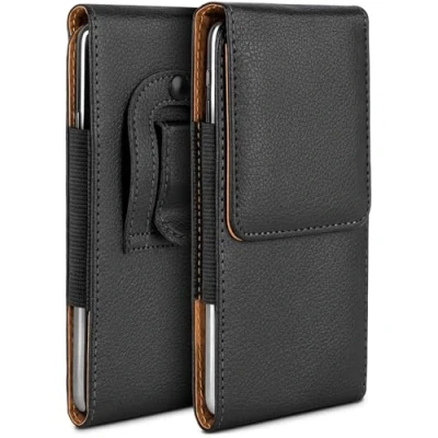 Abbildung von moex Plug Case kompatibel mit iPhone 3GS / 3G Hülle Gürtelclip, Handy Gürteltasche aus Vegan Leder, Handyhülle zum Einstecken, Etui Flip Schutzhülle klappbar Schwarz
