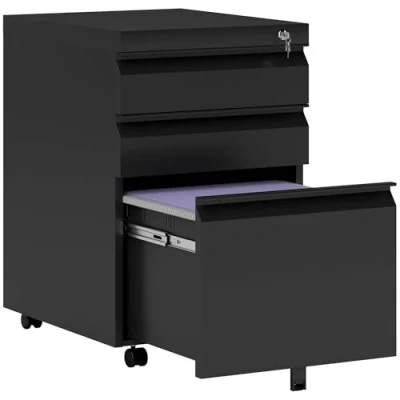Abbildung von Vinsetto Rollcontainer Aktenschrank Büroschrank mit 3 Schubladen Büromöbel, (Büroschrank, 1 St., Aktenschrank), Stahl Schwarz 39 x 48 60 cm