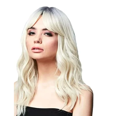 Abbildung von Smiffys Fever Ashley Perücke, zweifarbig, Eisblond, Wellig, lang und stufig mit Mittelscheitel, 48cm
