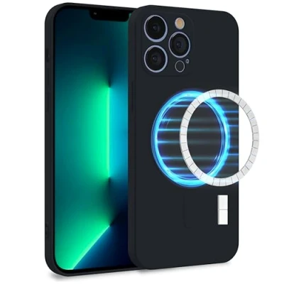 Abbildung von MyGadget Hülle für Apple iPhone 13 Pro [ kompatibel mit MagSafe ] Zweilagige Handyhülle Kameraschutz Cover Innenfutter &amp; Silikon außen Schwarz