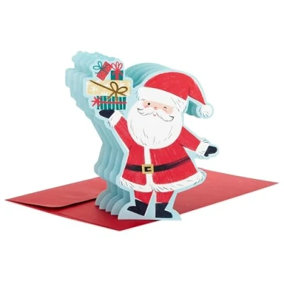 Abbildung von Hallmark Weihnachtskarte, 3D und Pop Up Weihnachtsmann Geschenke, Rot, Blau