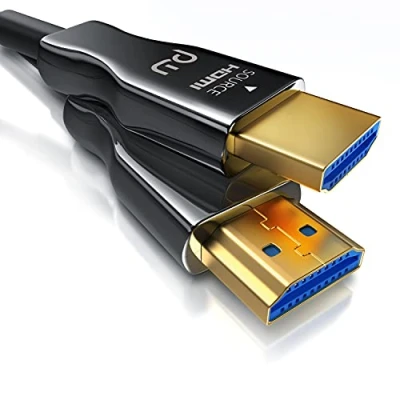Abbildung von CSL HDMI Kabel 2.0 b Glasfaser 10m 4k 60Hz mit HDR 3D ARC CEC HDCP 2.2 YUV 4 x High Speed Glasfaserkabel Aluminiumstecker Knickschutz