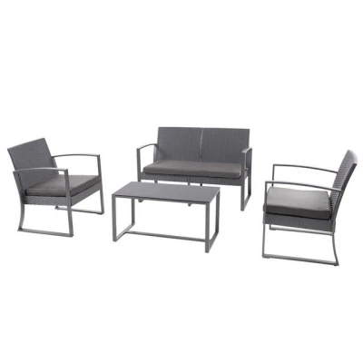 Abbildung von SVITA LOIS XL Poly Rattan Sitzgruppe Gartenmöbel Metall Garnitur Balkonmöbel Tisch Sessel (Grau/Grau)