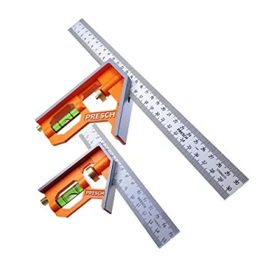 Abbildung von Presch Kombinationswinkel Set 150mm &amp; 300mm metrisch Zwei Präzise Universal Kombiwinkel mit Linealanschlag Anschlagwinkel Edelstahl, Combination Square Hochwertiges Profi Messwerkzeug