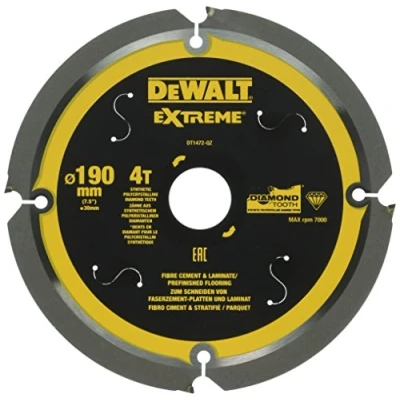 Abbildung von DEWALT Faserzement Kreissägeblatt DT1472 (Sägeblatt ø: 190/30 mm, 4 Zähne, Zahnwinkel: 12, speziell für Platten und Laminat entwickelte Kreissägeblätter) 1 Stück